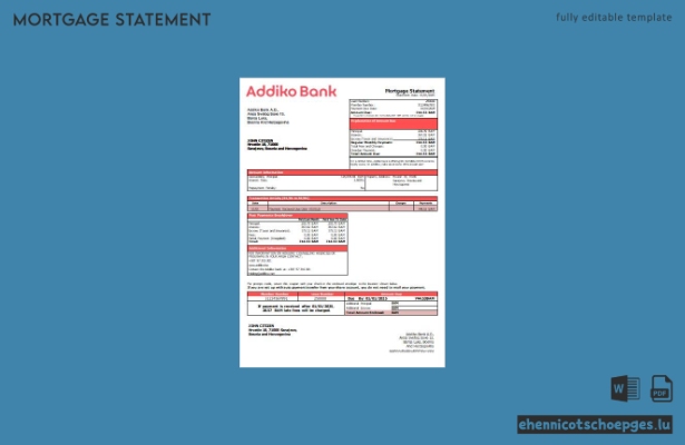 Beispiel eines Hypothekenkontoauszugs der Addiko Bank in Bosnien und Herzegowina (Vorschau)